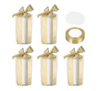 QUARKZMAN 5 Pcs Cajas Regalo Transparentes, 50x50x120mm Cajas Transparentes Para Favores Con Cinta Dorada Y Etiqueta En Blanco, Caja Regalo Plástico Para Bodas, Favores Fiesta, Cajas Dulces