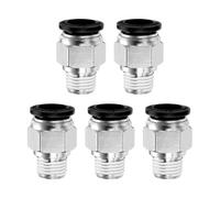 QUARKZMAN 5 pcs de Conector Rápido de Empuje para Conectar Tubo de 12mm OD X Roscado Macho NPT 1/4" Conector Recto de Cobre para Sistemas de Aire Industrial PC12-N02, Negro