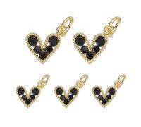 QUARKZMAN 5 Pcs Dije Corazón Negro, Lote De Dijes Corazón Mini De Circonita Cúbica Valentín Cobre Amor Con Aro Para Hacer Bisutería DIY Collares Pulseras Pequeños Accesorios Colgantes