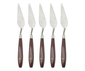 QUARKZMAN 5 Pcs Espátula De Pintura 3.27 X 1.06 Acero Inox Espátulas Paleta Raspadores Herramientas Con Mango De Madera De Haya Para Acrílico Óleo Lienzo Mezcla Extendido Rojo/Plateado
