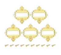 QUARKZMAN 5 Pcs Porta Etichette In Metallo 5.5x6.2cm Cornice Vintage Per Etichette Con Motivo Floreale E Pizzo Inclusi Per Scatole Archivio Cassetti Armadi Librerie Tonalità Oro