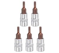 QUARKZMAN 5 Piezas De barrena T15 Tipo Torx Con Enchufe Cuadrado De 1/4" Sistema Métrico Acero S2 Y CR-V Llave De Trinquete Industrial Brocas De Grado Profesional Color Plata Y Rojo