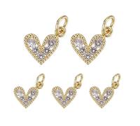 QUARKZMAN 5 Piezas De Encanto De Corazón Blanco, Mini Colgantes De Corazón De Circonita Cúbica Al Por Mayor, Encanto De Amor De Cobre Con Anillo De Salto Para Hacer Joyería DIY, Collar