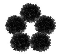 QUARKZMAN 5 Piezas de Pompones de Papel, Flores de Papel de 6 Pulgadas, Papel fino, Mexicanas para Fiestas de Cumpleaños, Bodas en Negro