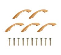 QUARKZMAN 5 Piezas De Tiradores De Cajones De Madera, 96 mm/3.8" Distancia Entre Agujeros Tiradores Con Forma De Puente De Madera De Haya Para Cajones De Cocina Y Muebles De Tocador