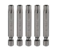 QUARKZMAN 5 Piezas TT40 Punta De Destornillador De Seguridad Torx 2" (50mm) | Con Agujero, Puntas De Taladro, Acero, Largo Vástago Hexagonal 1/4", Magnético, Antimanipulación, 6 Puntas Estrella