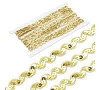 QUARKZMAN 5 Yardas De Tira De Lentejuelas Para Coser De 1 cm Tira De Lentejuelas Con Cuentas De Encaje Cinta Para Manualidades, Decoraciones, Costura DIY Disfraz Dorado