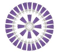 QUARKZMAN 50 Piezas de Borlas para Llaveros al por Mayor para Manualidades, Borlas de Cuero de 1.5 Pulgadas para Llavero con Anillo de Encanto de Borlas Colgante para Hacer Joyas, Morado