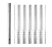 QUARKZMAN 50 piezas de Brochetas de Metal 35cm x 2.8mm Palitos Planos de Acero Inoxidable Reutilizables para Barbacoa al Aire Libre con Tubo de Almacenamiento para Carne, Camarones