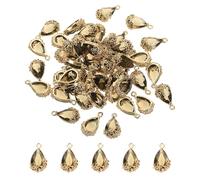 QUARKZMAN 50 Piezas De Colgantes De Cristal Tallado En Forma De Lágrima, Cuentas De Cristal Gris Claro Con Engaste De Latón Florido Para Accesorios De Bisutería DIY