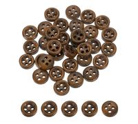 QUARKZMAN 50Pcs Botones De Madera, 9mm(3/8") 4 Agujeros Redondos Botones De Costura Planos Para Manualidades DIY Ropa, Marrón