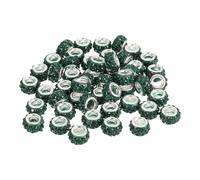 QUARKZMAN 50Pcs Cuentas Europeas De Agujero Grande, Cuentas De Cristal Con Piedras Estrás Para Manualidades, Separadores Para Llaveros Y Bolígrafos DIY, Verde Oscuro