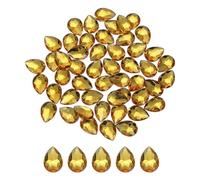 QUARKZMAN 50PCS Gemas Acrílicas con Respaldo Plano en Forma de Lágrima 18x25mm Gemas de Imitación para Manualidades, Bodas, Pintura Facial,Dorado