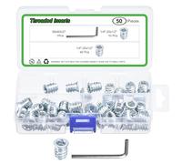 QUARKZMAN 50Pcs Inserciones Roscadas 1/4"-20x1/2" Acero Zincado Inserciones Roscadas Tipo Tuerca Con Hexágono Interno Y Accesorios Carpintería