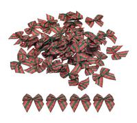 QUARKZMAN 50pcs Mini Lazos de Cinta de Satén, Lazo a Cuadros Decorativo de Navidad Decoración para Cabello Costura Bodas Fiestas Cumpleaños Navidad Manualidad Bricolaje, Rojo Oscuro Verde