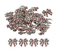 QUARKZMAN 50pcs Mini Lazos de Cinta de Satén, Lazo a Cuadros Decorativo de Navidad Decoración para Cabello Costura Bodas Fiestas Cumpleaños Manualidad Bricolaje, Rojo Oscuro Verde Crema