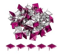 QUARKZMAN 50pcs Tachuelas de Pirámide Cuadrado, 10mm Remaches de Punta Cuadrada Tachuelas para Ropa Cuero Picos de Estilo Punk de Metal para Cinturones Prendas Manualidades, Rojo Rosa