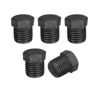 QUARKZMAN 5Pcs 1/4 NPT Cabeza Hexagonal Externa Tapón Roscado para Tubería, Tapón Macho para Tubería de Acero Al Carbón con Anillo de Sellado para Terminar Extremos de Tubería, Negro