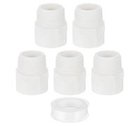 QUARKZMAN 5Pcs 32mm Adaptador Macho de PVC para Conexión de Tuberías, Conectores de Tubería de PVC de de 2 Vías con Cinta Selladora (Enchufe x Rosca de Tubería Macho),(Blanco)