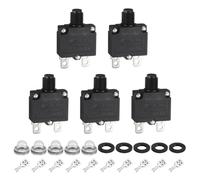 QUARKZMAN 5PCS Disyuntores Térmicos 6A, 125/250V AC, 32V DC Con Botón De Reinicio Manual Protector De Sobrecarga Con Terminales De Conector Rápido Y Tapas De Botón Impermeables, X-B1