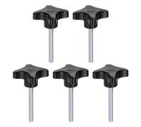 QUARKZMAN 5pcs Pomos de Estrella M8 x 60mm Rosca Macho Plástico Pomo de Sujeción de Tornillo de Apriete Manual, Negro