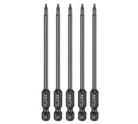 QUARKZMAN 5pcs T6 Torx Destornillador Punta, Barrena Magnética de Seguridad 1/4" Vástago Hexagonal sin Orificio Antimanipulación Acero S3 6 Estrella Puntas Pulido Espejo, 100mm Largo