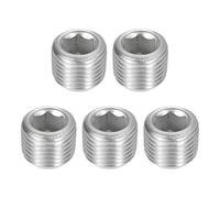 QUARKZMAN 5Pcs Tapones De Tubería Con Roscado Macho, NPT 1/8" Acero Inoxidable Tapas De Tubería Con Hexágono Interno Para Conexión Y Sellado De Tuberías, Plateado