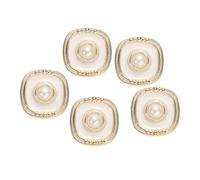 QUARKZMAN 5Pzs 34L Perlas Falsas Doradas Y Blancas De 21mm 7/8" De Diámetro Y 0.43" De Grosor Botones Redondos De Plástico Para Costura Repuesto Para Manualidades Estilo M