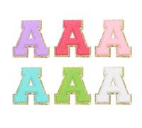 QUARKZMAN 6 letras para planchar, letras autoadhesivas de chenilla A con borde dorado brillante, parche bordado para planchar para ropa, bolso, ordenador portátil, teléfono móvil