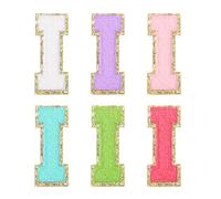 QUARKZMAN 6 letras para planchar, letras autoadhesivas de chenilla I con borde dorado brillante, parche bordado para planchar para ropa, bolso, portátil, teléfono móvil