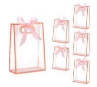 QUARKZMAN 6 PCS Bolsas De Regalo Transparentes De Plástico Con Asa 24 X 10 X 35cm (L X A X H) Bolsa De Regalo Reutilizable De PP Con Cinta Para Bodas Matrimonios (Rosa Cinta Rosa)
