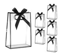 QUARKZMAN 6 PCS De Bolsas De Regalo Transparentes De Plástico Con Asa, 24 X 10 X 35cm (L X A X H) Bolsa De Regalo Reutilizable De PP Con Cinta Para Bodas, Matrimonios, (Negro, Cinta Negra)