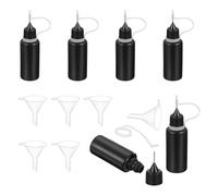 QUARKZMAN 6 pcs De Botellas De Aplicación Con Punta Para Pegamento, 20ml/0.7oz Botellas De Plástico Para Líquidos Ideales Para Manualidades De Papel, Pintura, Tinta (Negro, Con 6 Embudos)