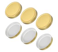 QUARKZMAN 6 pcs Tapas Para Tarros Mason, Tapas De Hojalata De Colores Con Etiqueta Para Tarros Mason De Boca Regular Para Fermentar, Encurtir, Preparar Comidas, Congelar Dorado (86mm)