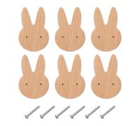 QUARKZMAN 6 Pcs Tiradores de Madera En Forma de Conejo, Tiradores de Gabinete de Madera de Un Solo Agujero Con Tornillos para Muebles de Guardería, Armario, Puerta de Clóset