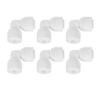 QUARKZMAN 6 Piezas Conectores de Empuje, 1/4" OD x 1/4" OD Conectores de Manguera de Aire Tubo y Manguera y Tubería Conexión Rápida Codo de Unión de 90 Grados de Plástico, Blanco (6-6mm)