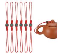 QUARKZMAN 6 Piezas Cuerda Para Tetera, 17 cm Cuerdas Para Tapa De Tetera Artesanales Con Cuenta Verde Accesorios Para Ceremonia De Té Chino Para Tapa De Tetera, Rojo