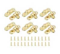 QUARKZMAN 6 Piezas de Cierre Vintage, 37 x 42mm Mini Cierre de Brazo Oscilante con Gancho de Pestillo Derecho con Tornillos para Caja de Joyería, Maleta, Caja de Herramientas, Dorado
