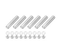 QUARKZMAN 6 Piezas De Varilla Roscada Completa, M12 x 50mm Acero Inoxidable 201 Roscas A La Derecha Con Tuercas Y Arandelas Planas Barra De Espárrago Completa, Colgadores Y Pernos En U