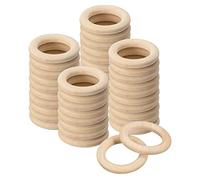 QUARKZMAN 60 Piezas de Anillos de Madera Natural de 35mm (1.4 Pulgadas), 6mm de Grosor, Círculos de Madera Lisos sin Terminar para Manualidades DIY, Tejer, Macramé, Colgante