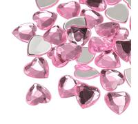 QUARKZMAN 60 Piezas De Rhinestone Acrílico En Forma De Corazón 12mm Adhesivos Planos De Gema Plástica Para Manualidades Pintura Facial Bisutería Y Fabricación De Joyería Rosa Claro