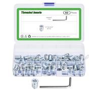 QUARKZMAN 60 Piezas Insertos Roscados 1/4"-20x19/32" Acero Zincado Insertos Roscados Con Hexágono Interno Y Accesorios Carpintería