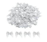 QUARKZMAN 60 Piezas Mini Silver Ribbon Bow with Pearl 1" Ribbon Flowers Appliques for Craft DIY Hair Bow Sewing Wedding Party Christmas Decoration