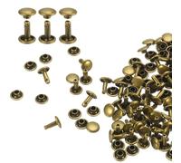 QUARKZMAN 60 Sets Doble Tapa Remaches de Cuero, 7x8mm Remaches Metálicos Redondos Tubulares para Cuero, para Cinturones Reparación Decoración, Collares de Mascotas, Botas, Bolsos, Bronce