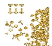 QUARKZMAN 60 Sets Doble Tapa Remaches de Cuero, 7x8mm Remaches Metálicos Tubulares Redondos para Cuero para la Fabricación de Cinturones, Collares de Mascotas, Botas y Bolsos, Oro