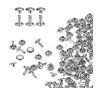 QUARKZMAN 60 Sets Doble Tapa Remaches de Cuero, 7x8mm Remaches Metálicos Tubulares Redondos para Cuero, para Reparación y Decoración de Cinturones, Collares de Mascotas, Botas, Bolsos, Plata