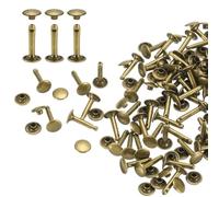 QUARKZMAN 60 Sets Doble Tapa Remaches de Cuero, Remaches Metálicos Tubulares Redondos de 9x16mm para Cuero Artesanía, Decoración de Cinturones Collares para Mascotas, Botas y Bolsos, Bronce