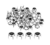 QUARKZMAN 60pcs Tachuelas de Estrás, Remaches Redondos de 6mm de Cristal Garra de Metal Perlas de Púas Punk Decorativas para Manualidades Ropa, Cinturón Bolso Zapatos Accesorios, Plata/Negro