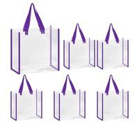 QUARKZMAN 6pcs Bolsas Transparentes A Granel 12" x 6" x 12" Bolsas Plástico Reutilizables Con Asas PVC Aprobadas Para Estadios Bolsa Playa Transparente Para Trabajo Eventos Estadio Morado