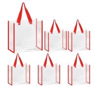 QUARKZMAN 6pcs Bolsas Transparentes A Granel 12" x 6" x 12" Bolsas Reutilizables Plástico Transparente Con Asas PVC Aprobadas Para Estadios Bolsa Playa Transparente Rojo